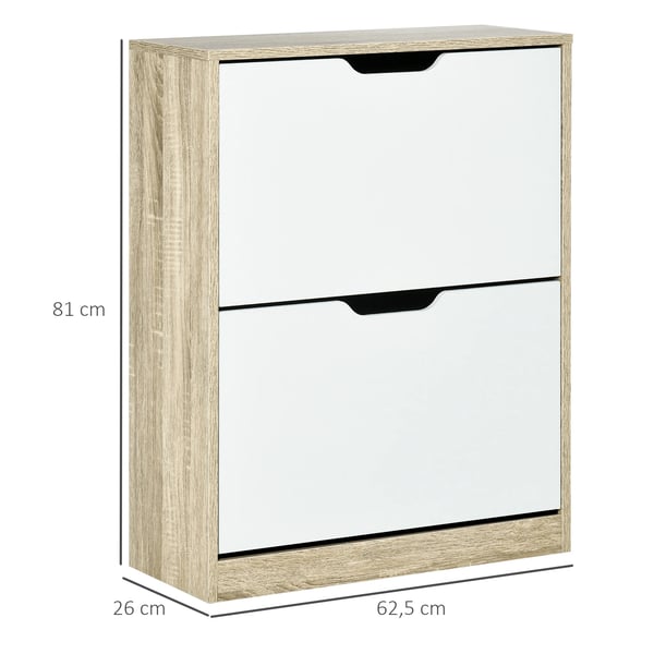 Skoskåp - Skokommod - 2 Vippdörrar - 4 Hyllor För 8 Par - 62,5×26×81 cm - Trä - Natur