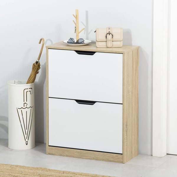Skoskåp - Skokommod - 2 Vippdörrar - 4 Hyllor För 8 Par - 62,5×26×81 cm - Trä - Natur