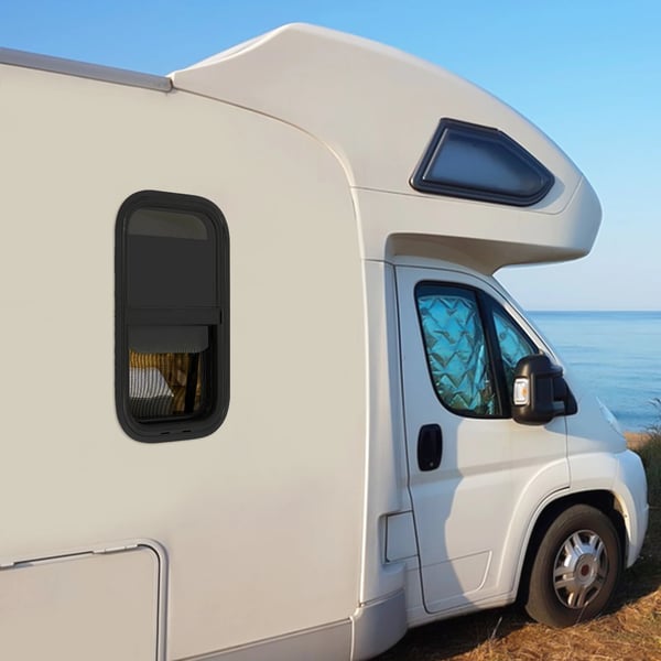 Autocamper/Caravan Vindue - Vertikalt Skydevindue - 30×60 cm - Hærdet Glas, Aluminiumsramme - Insektnet, Solafskærmning - Sort