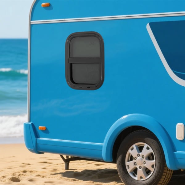 Autocamper/Caravan vindue - Lodret skydevindue - 300×400 mm - Hærdet glas - Aluminiumsramme - Insektnet & solskærm - Sølv