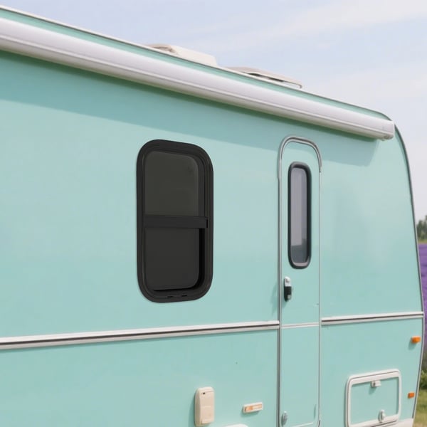 Autocamper/Caravan Vindue - Vertikalt Skydevindue - 30×60 cm - Hærdet Glas, Aluminiumsramme - Insektnet, Solafskærmning - Sort