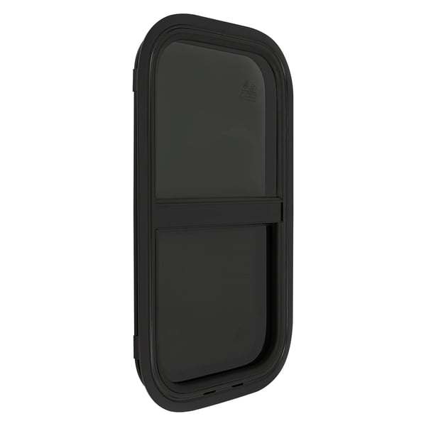 Autocamper/Caravan Vindue - Vertikalt Skydevindue - 30×60 cm - Hærdet Glas, Aluminiumsramme - Insektnet, Solafskærmning - Sort