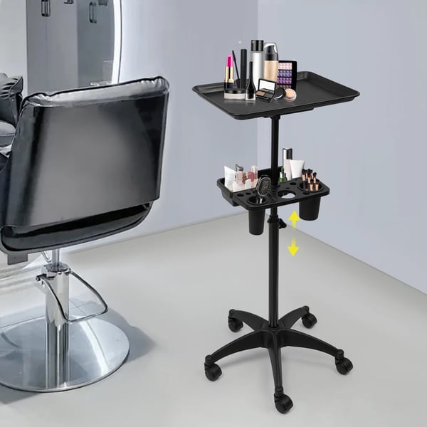 Salonvogn - Bakkevogn på hjul - Højdejusterbar 68–101 cm - 2 Hylder - 5 Drejehjul - Aluminium/PP/ABS - 45×33 cm - Sort