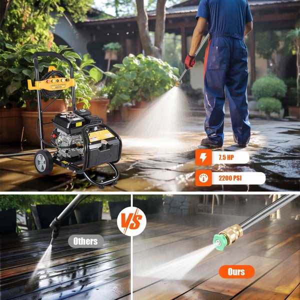 Højtryksrenser - Benzindrevet - 2200 PSI - Til bil, terrasse og gulv - Overfladeforberedelse - Lysegrå