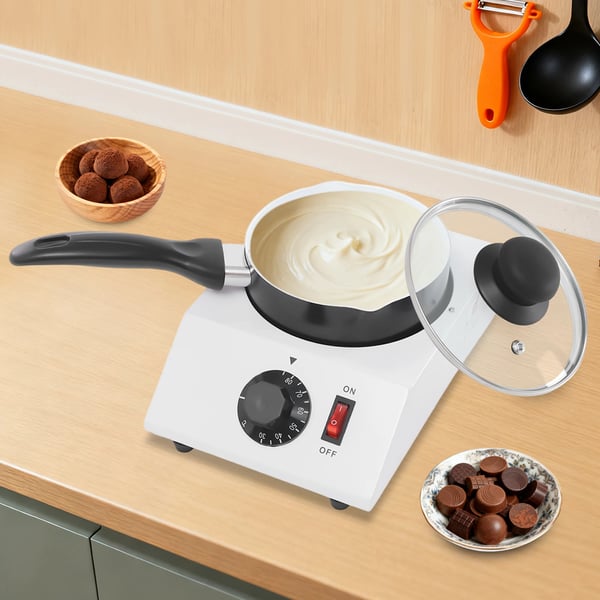 Elektrisk chokoladesmelter - tempereringsmaskine - 40 W - 1 skål - 30–85 °C justerbar - 220–230 V, 50–60 Hz - sort