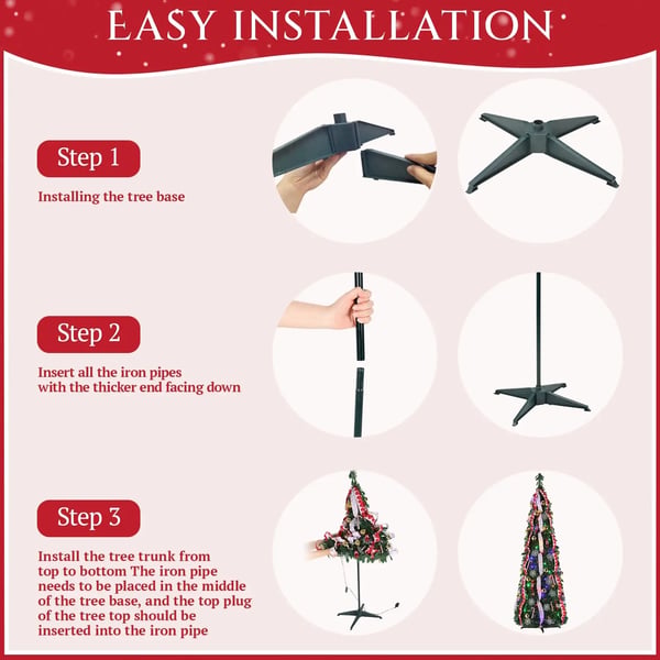 Juletræ - Pop-up med pynt - 60 cm - Forbelyst med farvede LED-lys - Sammenklappeligt - Fjernbetjening - RoHS