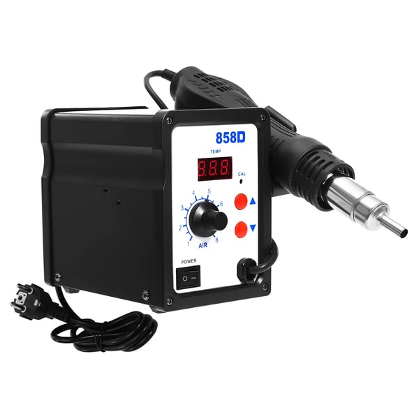 Varmluft lodde- & rework-station 858D - 700 W - Digitalt display - Justerbar temperatur - Bærbar - Sort