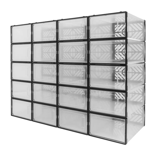 Skokasser - Stablebare opbevaringskasser - Sæt med 20 - Til garderobe og soveværelse - 92×70×34,5 cm - Sort