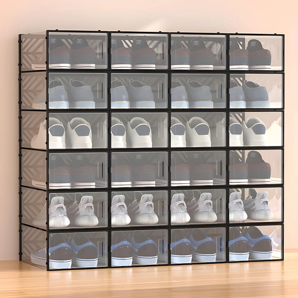 Skokasser - Stablebare opbevaringskasser - Sæt med 20 - Til garderobe og soveværelse - 92×70×34,5 cm - Sort