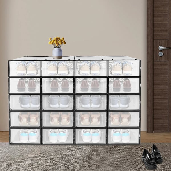 Skokasser - Stablebare opbevaringskasser - Sæt med 20 - Til garderobe og soveværelse - 92×70×34,5 cm - Sort