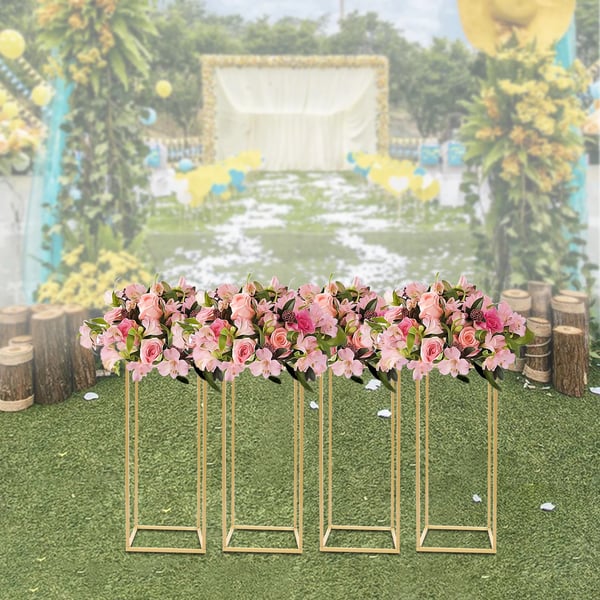Bryllups borddekoration - Geometrisk blomsterstander i søjleform - 60 cm høj, 24×24 cm base, 4-pak, jern, rektangulær, bærer 10 kg - Guld