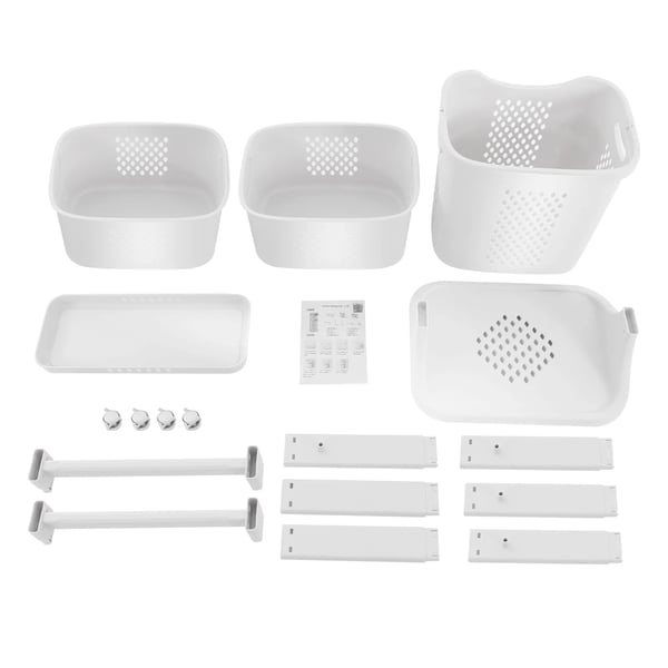 Vasketøjskurv - Rullevogn med 2 kurve - Stor kapacitet - 4 hjul - PP-plast - Kurve 37,5×28×35 cm & 38×28×20 cm - Hvid