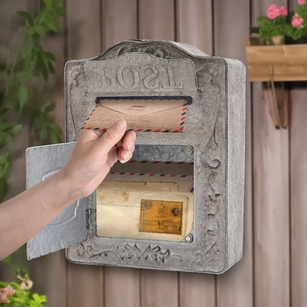 Antiikkinen postilaatikko - Seinään asennettava postilaatikko - Lukittava - Rustiikkinen vintage-tyyli - Kotiin ja puutarhaan - Koristeellinen