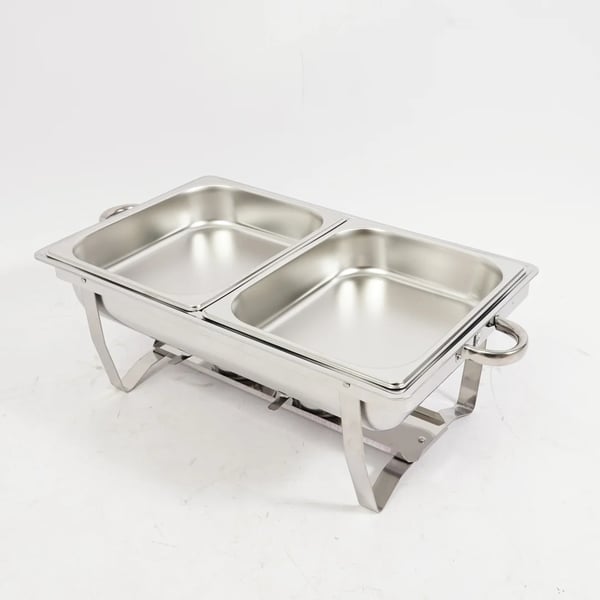 Buffetvarmer - Chafing Dish Bain-Marie - Sammenklappelig - Dobbelt rum - Rustfrit stål - Brændstofbrændere - 7,5 L - Sort
