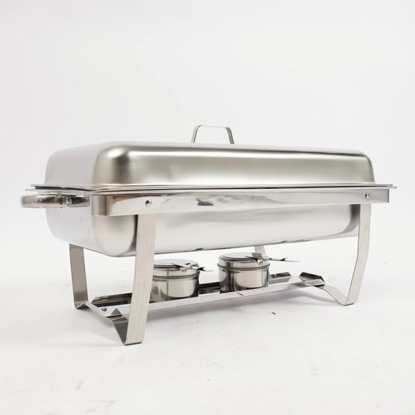 Buffetvarmer - Chafing Dish Bain-Marie - Sammenklappelig - Dobbelt rum - Rustfrit stål - Brændstofbrændere - 7,5 L - Sort