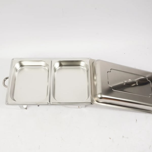 Buffetvarmer - Chafing Dish Bain-Marie - Sammenklappelig - Dobbelt rum - Rustfrit stål - Brændstofbrændere - 7,5 L - Sort