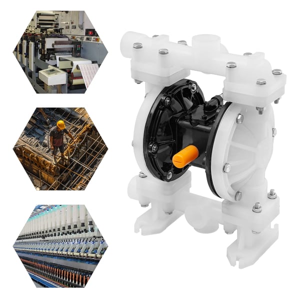 Luftdrevet dobbeltmembranpumpe - QBY3-25APP - Flow 12 m³/h - Sugehøjde 5 m - 15 mm ind/ud - Luftindtag 10 mm - Aluminium/PP