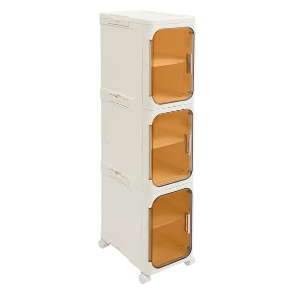 Badeværelsesskab - Smalt opbevaringsskab - 5 hylder - Med hjul - Fritstående - Mål 21×34×157 cm - Hvid