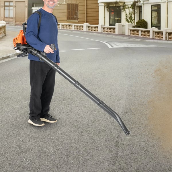 Løvblæser - Rygbåren benzin 2-takt - 42,7 cm³ - 70 m/s lufthastighed - Til sne og støv - Membrankarburator - Sort