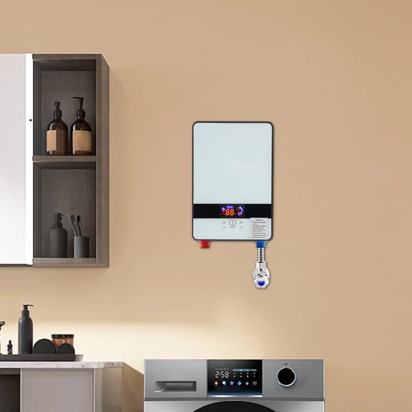 Elektrisk gennemstrømningsvandvarmer - Brusersæt - 6500 W - 220 V - Vægmonteret - LED-display - Håndbruser - Hvid
