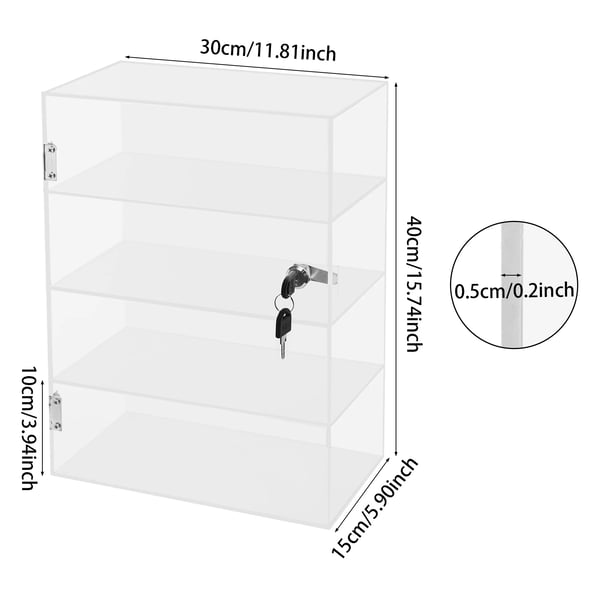 Akryl vitrineskab - 4 niveauer - Lås med nøgle - Låsbart til samlerobjekter - 30×15×40 cm - Str. S - Klar