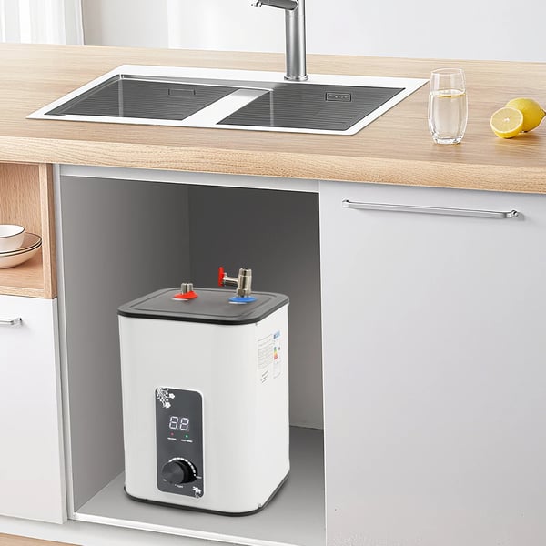 Mini varmvattenberedare - Elektrisk 5 L - 0–65 °C termostat - Övre utlopp - Kompakt för kök & bad - Guld
