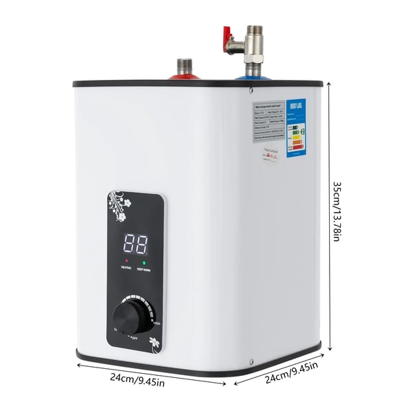 Mini varmvattenberedare - Elektrisk 5 L - 0–65 °C termostat - Övre utlopp - Kompakt för kök & bad - Guld
