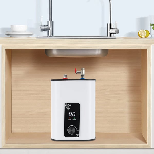Mini varmvattenberedare - Elektrisk 5 L - 0–65 °C termostat - Övre utlopp - Kompakt för kök & bad - Guld
