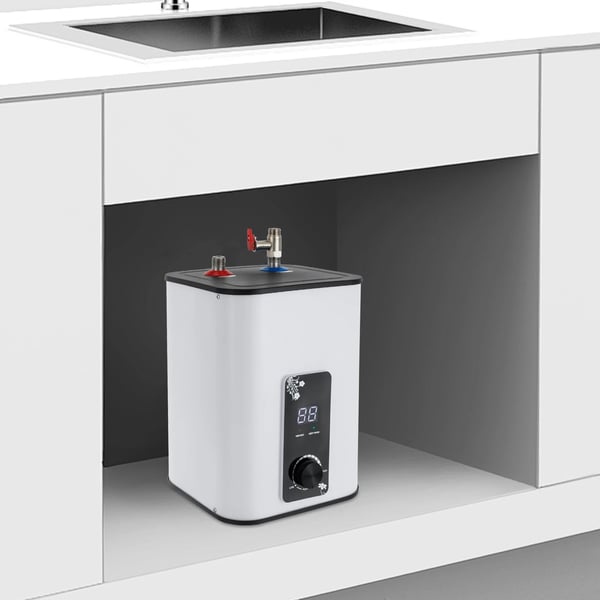 Mini varmvattenberedare - Elektrisk 5 L - 0–65 °C termostat - Övre utlopp - Kompakt för kök & bad - Guld