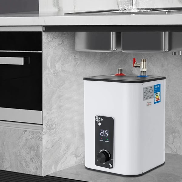 Mini varmvattenberedare - Elektrisk 5 L - 0–65 °C termostat - Övre utlopp - Kompakt för kök & bad - Guld