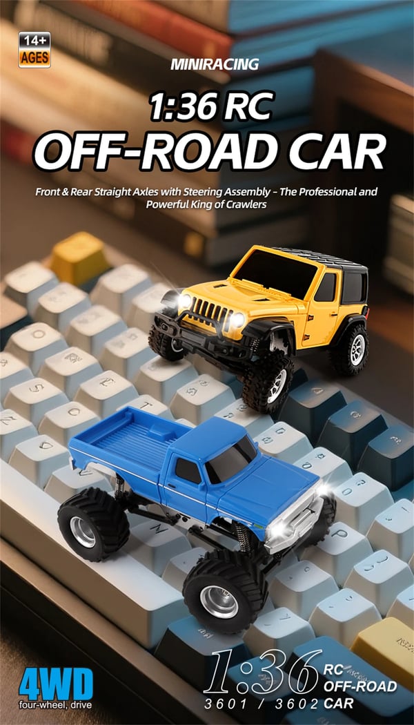 RC Rock Crawler auto - Malli 3601/3602 - Mittakaava 1:36 - 2,4 GHz - 4WD - RTR ja LED-valot - Jopa 60 min ajoaika - Taivaansininen