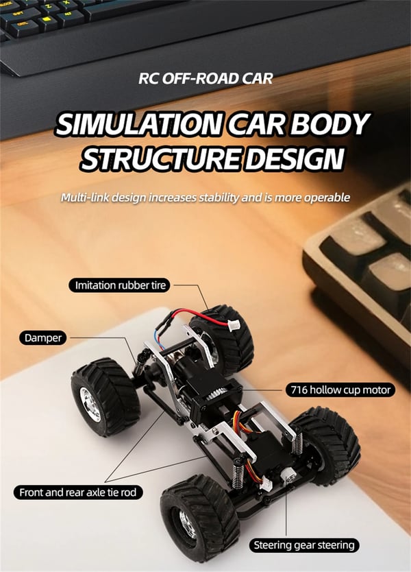 RC Rock Crawler auto - Malli 3601/3602 - Mittakaava 1:36 - 2,4 GHz - 4WD - RTR ja LED-valot - Jopa 60 min ajoaika - Taivaansininen