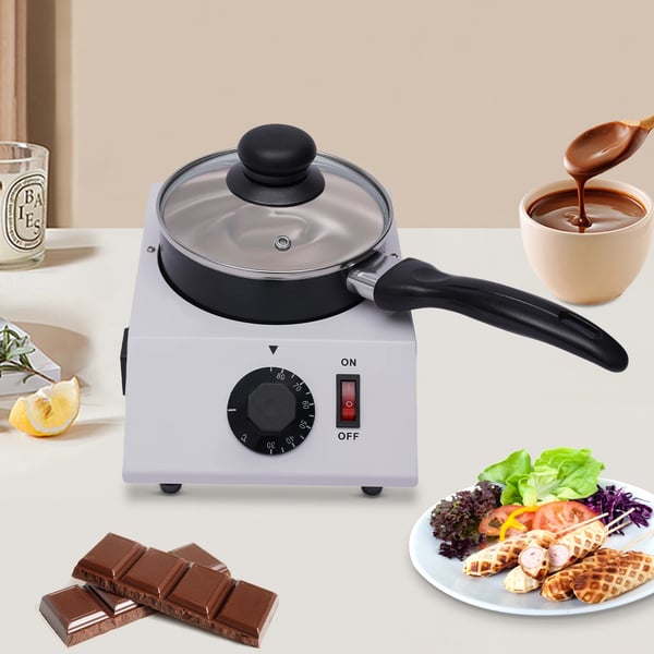 Chokoladesmelter - Elektrisk smeltegryde - Non-stick keramisk skål - Til temperering & varmholdning - CE/EU - Hvid