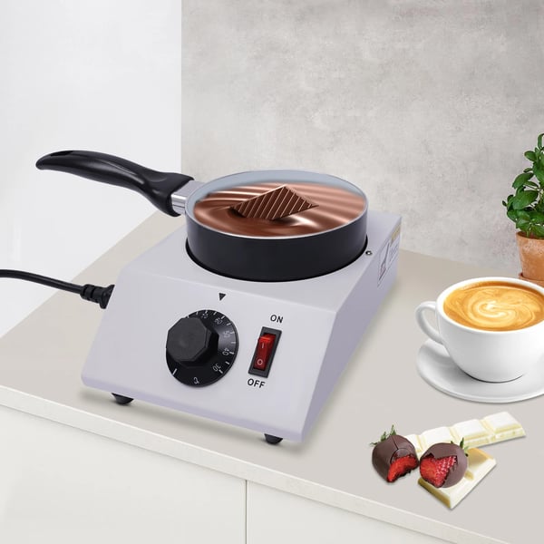 Chokoladesmelter - Elektrisk smeltegryde - Non-stick keramisk skål - Til temperering & varmholdning - CE/EU - Hvid