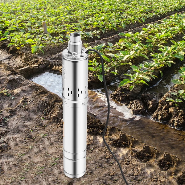 Dybbrøndspumpe - Neddykket brøndpumpe 220 V EU-stik - 0,5 kW (0,7 hk) - Max løftehøjde 100 m - 2850 o/min - 304 rustfrit stål - Ø8,7×58 cm - Sølv