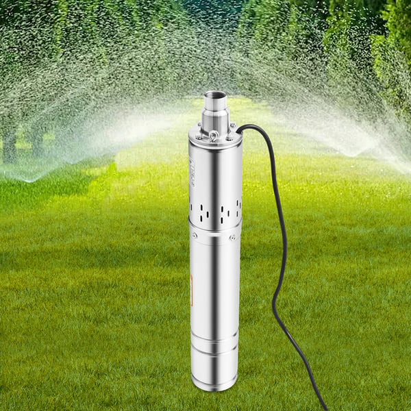 Dybbrøndspumpe - Neddykket brøndpumpe 220 V EU-stik - 0,5 kW (0,7 hk) - Max løftehøjde 100 m - 2850 o/min - 304 rustfrit stål - Ø8,7×58 cm - Sølv