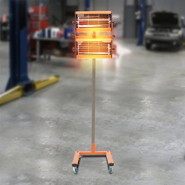 Infrarød Lak- og Malingstørrer - 2×1000 W Hærdningslampe på Stativ - Justerbar Timer 0–60 min - Med Ledning - Orange/Gul