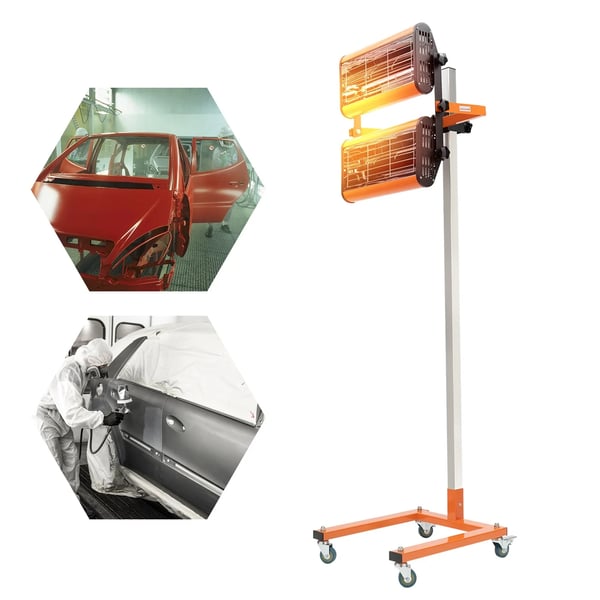 Infrarød Lak- og Malingstørrer - 2×1000 W Hærdningslampe på Stativ - Justerbar Timer 0–60 min - Med Ledning - Orange/Gul