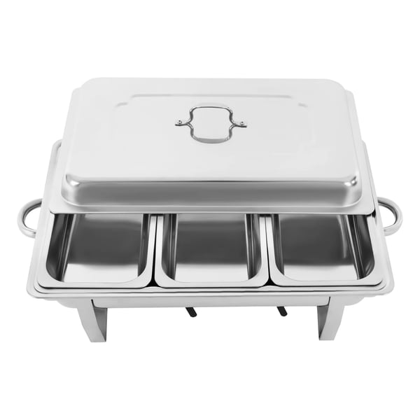 Buffet-lämpöhaude - Chafing Dish Setti - Suorakulmainen - 3 Lokeroa - 410 Ruostumatonta Terästä - Catering & Ravintola - CE/EU Sertifioitu - Hopea