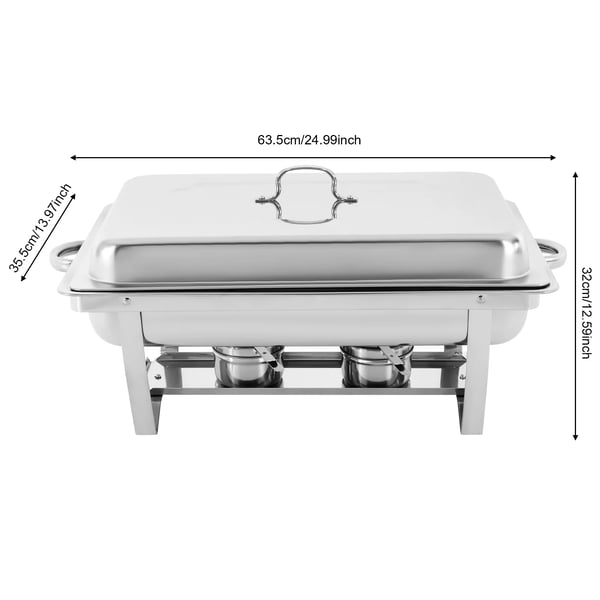 Buffetvarmer - Chafing Dish Sæt - Rektangulær - 3 Sektioner - 410 Rustfrit Stål - Til Catering & Restaurant - CE/EU Godkendt - Sølv