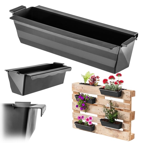 Europalle Krukke - Plantekasse til EUR-palle - 40,5 cm - Plast - 6 stk - Sort