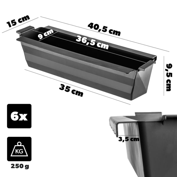 Europalle Krukke - Plantekasse til EUR-palle - 40,5 cm - Plast - 6 stk - Sort