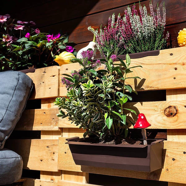 Blomsterkrukke til europalle - Sæt 6 stk - Plast - 40,5 cm - Brun