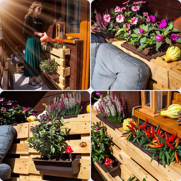 Blomsterkrukke til europalle - Sæt 6 stk - Plast - 40,5 cm - Brun