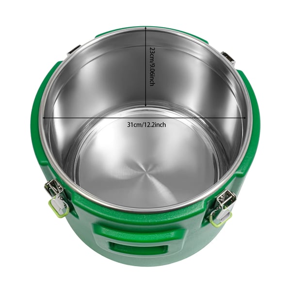 Isoleret suppebeholder - Catering madvarmer/varmeboks - 15 L - Isolering 8–12 Timer - 201 Rustfrit Stål Inderkar - Max 100°C - Indv. 31×23 cm - Grøn