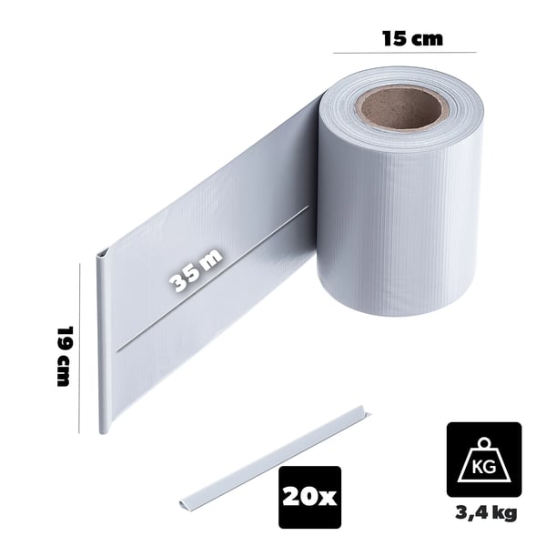 Hegnsstrimmel - Privatskærmning - 19 cm x 35 m - Lysegrå