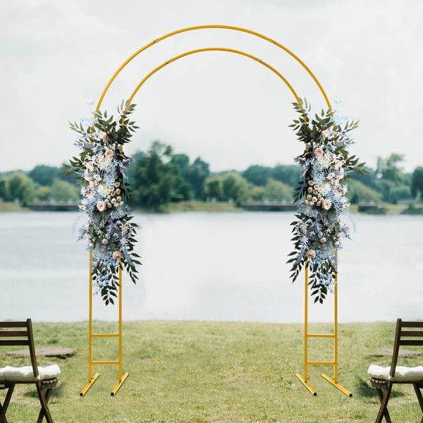 Bröllopsbåge Stativ - Ballong- och Blombåge Med Bas - Höjd 2,2 m - Metallram - Fristående - För Trädgård & Inomhus - Guld