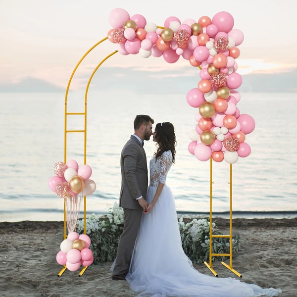 Bröllopsbåge Stativ - Ballong- och Blombåge Med Bas - Höjd 2,2 m - Metallram - Fristående - För Trädgård & Inomhus - Guld