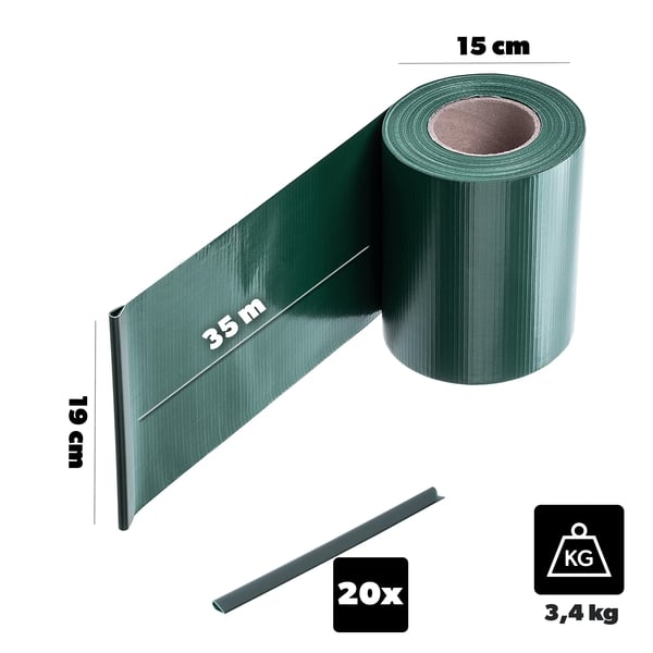 Staketband - Insynsskyddsremsa för stängsel - Bredd 19 cm - Längd 35 m - Grön