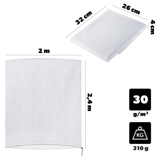 Växtöverdrag - Skyddshuva - 2 x 2,4 m - Plast - Med dragsko - Vit